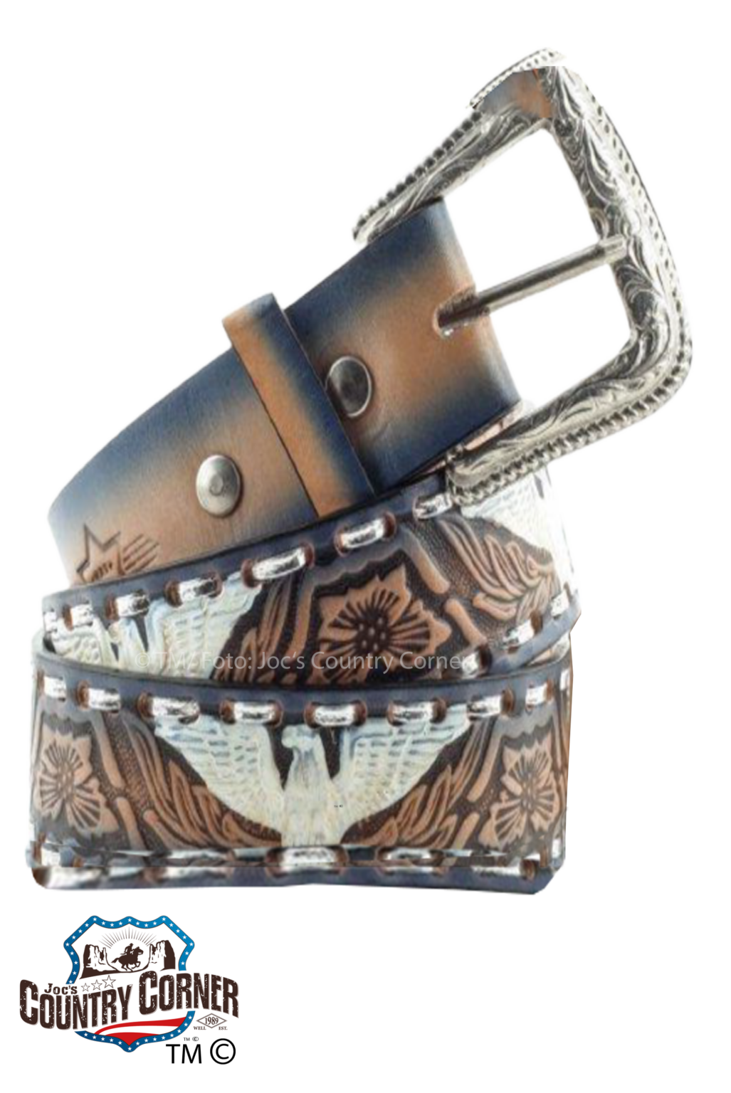 UOCAI Western Gürtel Aus Leder - Cowboy Gürtel Mit Longhorn Schnalle Braun 120cm - Country Style