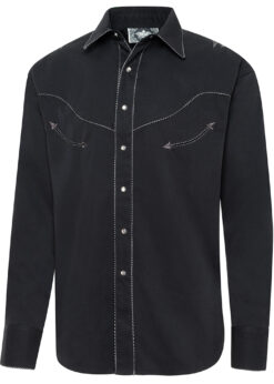 Westernhemd Black Eagle schwarz | ein echtes Highlight für Western - Cowboy - Reitfans | aufwendige Verarbeitung und stilvollen Details Western Hemd Black Eagle | by Joc's Country Corner | aufwendig gestckten Adler am Rücken | farblich abgestimmte Kordelpaspelierung | Größen S -3 XL