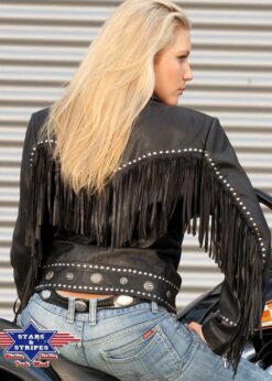 Western Lammleder Jacke | bei Joc's Country Corner | von Stars & Stripes | Fransenjacke | Nieten | Conchos | für die Bikerlady ein Highlight