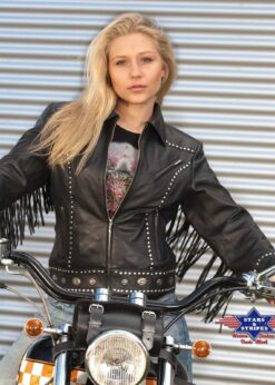 Western Lammleder Jacke | bei Joc's Country Corner | von Stars & Stripes | Fransenjacke | Nieten | Conchos | für die Bikerlady ein Highlight