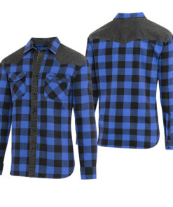 Western Outdoor Hemd | Lumberjack blue & red | eingearbeiteter Black Denim Schulterbesatz | Ahornblatt | in Stone washed Optik | erhältlich bei uns im Shop