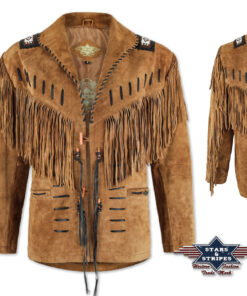 Western Leder Jacke Buffalo | bei Joc's Country Corner | Perlenapplikationen an den Schultern | Lederbandverzierungen | eine Innentasche | mit Fransen
