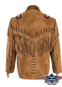 Western Leder Jacke Buffalo | bei Joc's Country Corner | Perlenapplikationen an den Schultern | Lederbandverzierungen | eine Innentasche | mit Fransen