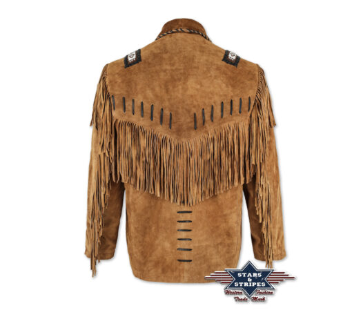 Western Leder Jacke Buffalo | bei Joc's Country Corner | Perlenapplikationen an den Schultern | Lederbandverzierungen | eine Innentasche | mit Fransen