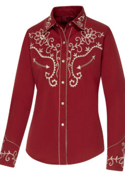 Exquisite Westernbluse mit großartiger Stickerei an Brust, Rücken, Manschetten und Kragen. Gestickte Westernpasse.