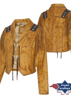 Western Leder Jacke Azteca | im Onlineshop | hochwertigem Rindsleder | unglaublich weich und atmungsaktiv | Effektvoll mit Fransen | Farbakzenten | Perlen