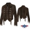 Rindslederjacke im Military Look | by Joc's Country Corner | gefütterte Fransenjacke | hochwertiges Rindsleder | angedeutete Knopfleisten mit Chonchos