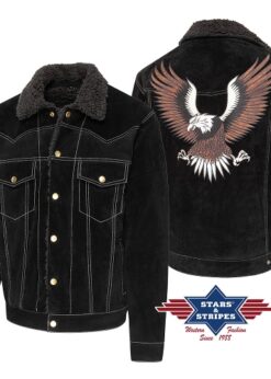 Wildleder Jacke Decker | by Joc's Country Corner | weiche Western Biker Wildlederjacke | kuscheliges Innenfutter | Am Rücken aufwendig gesticktes Adlermotiv