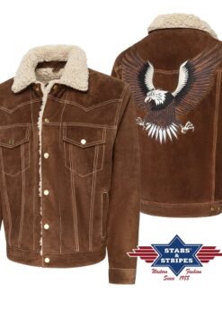 Wildleder Jacke Decker | by Joc's Country Corner | weiche Western Biker Wildlederjacke | kuscheliges Innenfutter | Am Rücken aufwendig gesticktes Adlermotiv