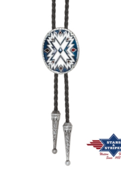 Bolotie mit indianischen Farbakzenten | Western - Bolo Tie oder Weternkrawatte | Clipverchluss und dekorative Enden | Zinklegierung