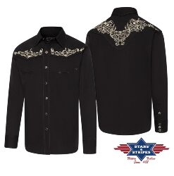 Elegantes Westernhemd für Herren | in Schwarz | aufwendige Stickerei | Westernpasse | feine Kordelpaspelierung | Cowboy-Look für besondere Anlässe