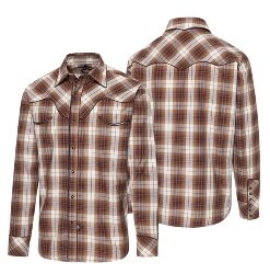 Authentisches Westernhemd Karomuster | in Braun-Beige, Smiley-Pockets, Westernmanschetten und dunkler Paspelierung. Ideal für lässige Looks mit Cowboy-Flair
