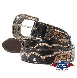 Robuster Rindsledergürtel mit Nieten |  Handpunzierung mit traditionellen Westernmustern | Robuste Metallnieten | kunstvoll mit traditionell