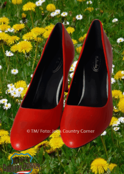 Rockabilly Retro High Heels | Rot Kunstleder | Eleganz trifft Rebellion | Auffälliges Design im Rockabilly-Stil | Bequeme Passform trotz High Heel
