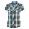 Karierte Damen Kurzarm Westernbluse | mit Stickerei | Satinbesatz & Druckknöpfen | Perfekter Partnerlook zum Herrenhemd JEFF BLUE | jetzt entdecken