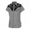 Damen Kurzarm Westernbluse Clara | kariert mit Stickerei – Westernpasse & Fake-Smileys | passend zu Hemd CALEB | Perfekt im Partnerlook