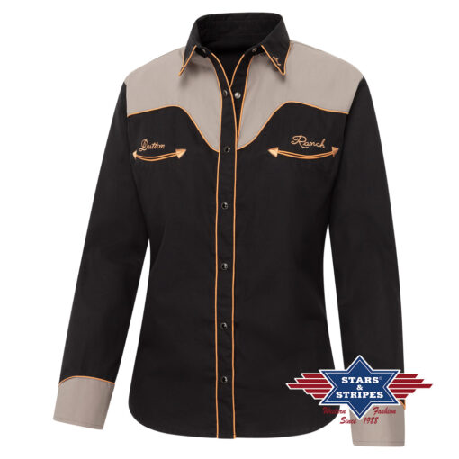 Yellowstone Westernbluse Cowgirl | pflegeleichte Baumwollstruktur | stilvolle Optik | Festivals , Line Dance, Westernreiten | Freizeit-Outfits.