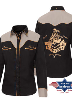 Yellowstone Westernbluse Cowgirl | pflegeleichte Baumwollstruktur | stilvolle Optik | Festivals , Line Dance, Westernreiten | Freizeit-Outfits.