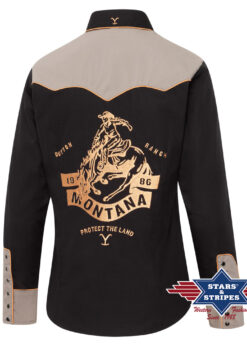 Yellowstone Westernbluse Cowgirl | pflegeleichte Baumwollstruktur | stilvolle Optik | Festivals , Line Dance, Westernreiten | Freizeit-Outfits.