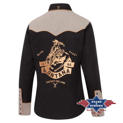 Yellowstone Westernbluse Cowgirl | pflegeleichte Baumwollstruktur | stilvolle Optik | Festivals , Line Dance, Westernreiten | Freizeit-Outfits.