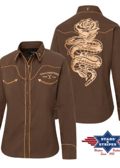 Damen Yellowstone Westernbluse Dutton Forever | Westernpasse mit eleganter Paspelierung | Ideal für Country-Festivals, Line Dance, Westernreiten & Freizeit