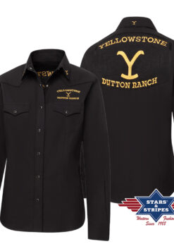 Damen Yellowstone Westernbluse mit Stickerei | & offiziellen Logos | Eleganter Cowboy-Look | inspiriert von der Dutton Ranch | von Stars & Stripes