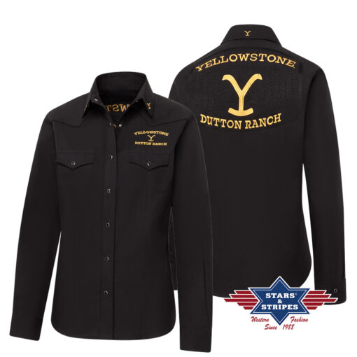 Damen Yellowstone Westernbluse mit Stickerei | & offiziellen Logos | Eleganter Cowboy-Look | inspiriert von der Dutton Ranch | von Stars & Stripes