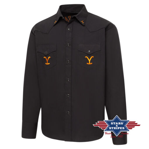 Yellowstone Shirt Protect the Family | Stars & Stripes | 100 % Baumwolle | Authentischer Westernstyle mit Logo & perfekter Passform | Premium-Stickerei