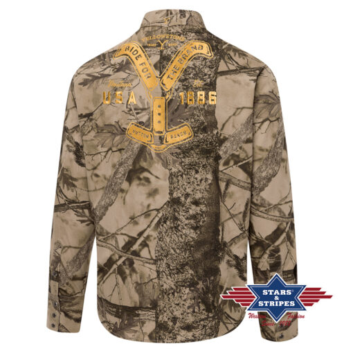 Yellowstone Westernhemd Camouflage | von Stars & Stripes | Authentisch | Camouflage-Look | Stickerei & Logo | Klassischer Cowboy-Style | Dutton Ranch