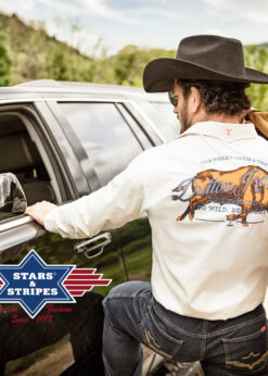 Yellowstone Westernhemd Premium-Stickerei | Cowboystil | Stars & Stripes | Exklusiv | mit Rückenstickerei, Paspelierung & Brusttaschen | Pflegeleicht