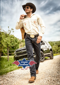 Yellowstone Westernhemd Premium-Stickerei | Cowboystil | Stars & Stripes | Exklusiv | mit Rückenstickerei, Paspelierung & Brusttaschen | Pflegeleicht