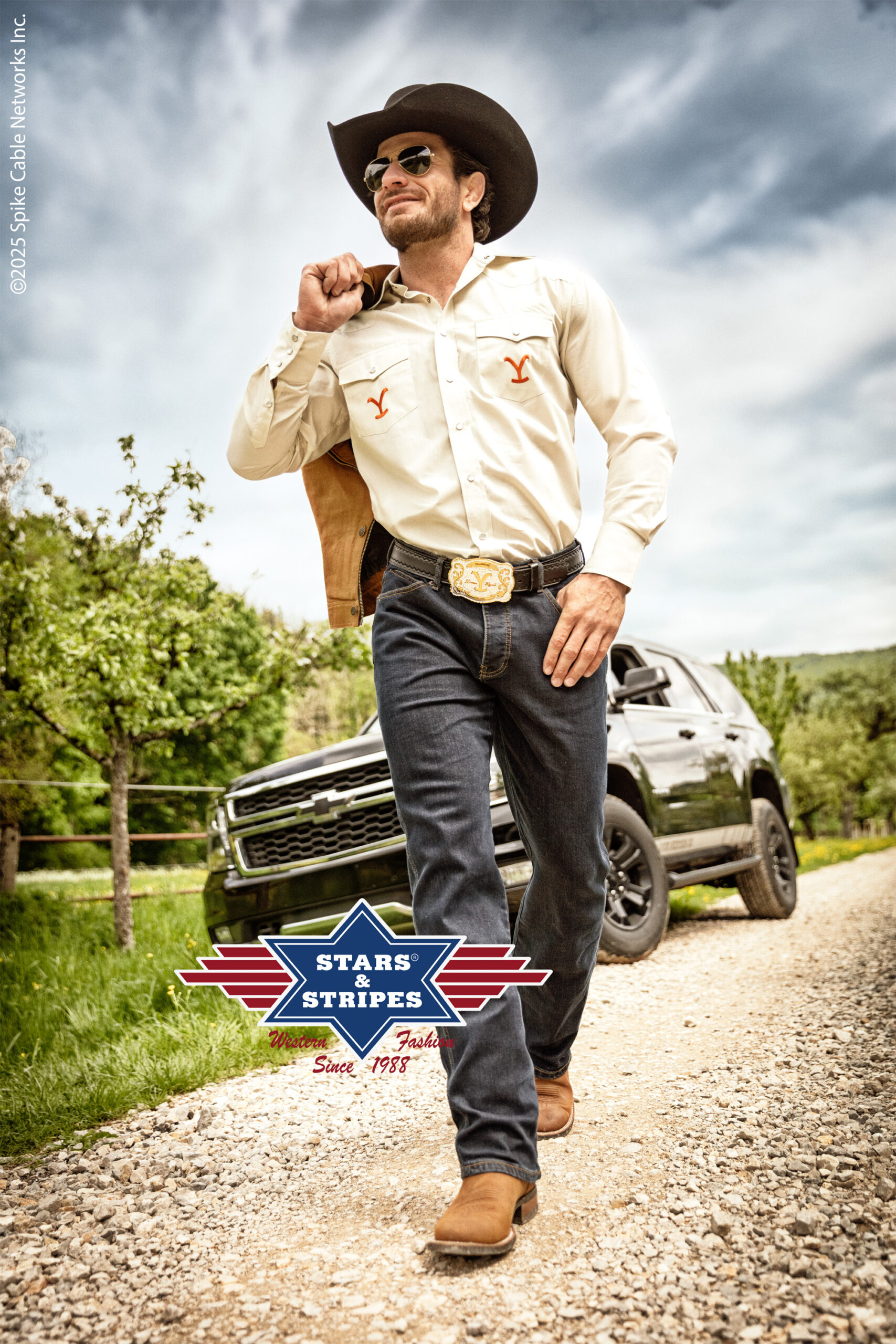 Yellowstone Westernhemd Premium-Stickerei | Cowboystil | Stars & Stripes | Exklusiv | mit Rückenstickerei, Paspelierung & Brusttaschen | Pflegeleicht