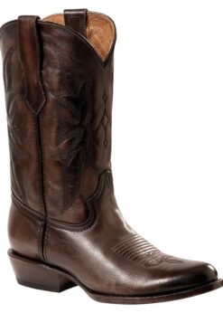 Dunkelbrauner Westernstiefel aus Rindsleder im Distressed-Look mit Ton-in-Ton Schaftbestickung