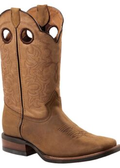 Heller handgefertigter Westernstiefel aus Rindsleder mit Pull Holes, Westernbestickung und flexibler Gummisohle.
