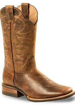 Square Toe Westernstiefel aus Rindsleder mit Antik-Finish und mehrfarbiger Schaftbestickung