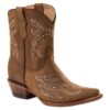 Helle Damen-Westernstiefelette aus Rindsleder mit Stickerei und Ziernieten