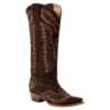 Damen Western-Langschaftstiefel aus dunkelbraunem Veloursleder mit Adler-Stickerei