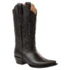 Schwarzer Damen Cowboystiefel aus Rindsleder mit Ton-in-Ton Flammenstickerei und silberfarbenen Nieten