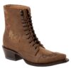 Damen Western-Schnürstiefelette aus mittelbraunem Rindsleder mit Rosen-Stickerei