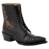 Schwarze Damen Western-Schnürstiefelette aus Rindsleder mit Rosen-Stickerei und Budapester-Verzierung