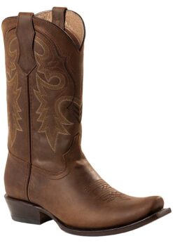 Walnussbrauner Westernstiefel aus Rindsleder mit mehrfarbiger Schaftbestickung