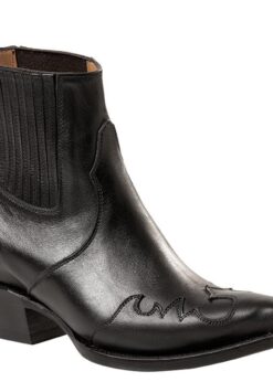 Schwarze Western-Chelsea-Stiefelette aus Glattleder mit spitzer Front und Westernabsatz
