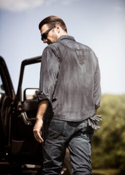 Westernhemd Herren im Fade-Out-Look mit Stickerei auf dem Rücken und Brusttaschen