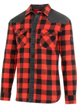 Westernhemd Herren im Stone-Washed-Look mit Black-Denim-Schulterbesatz und Ahornblatt-Applikation