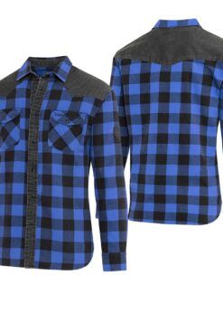 Westernhemd Herren im Stone-Washed-Look mit Black-Denim-Schulterbesatz und Ahornblatt-Applikation